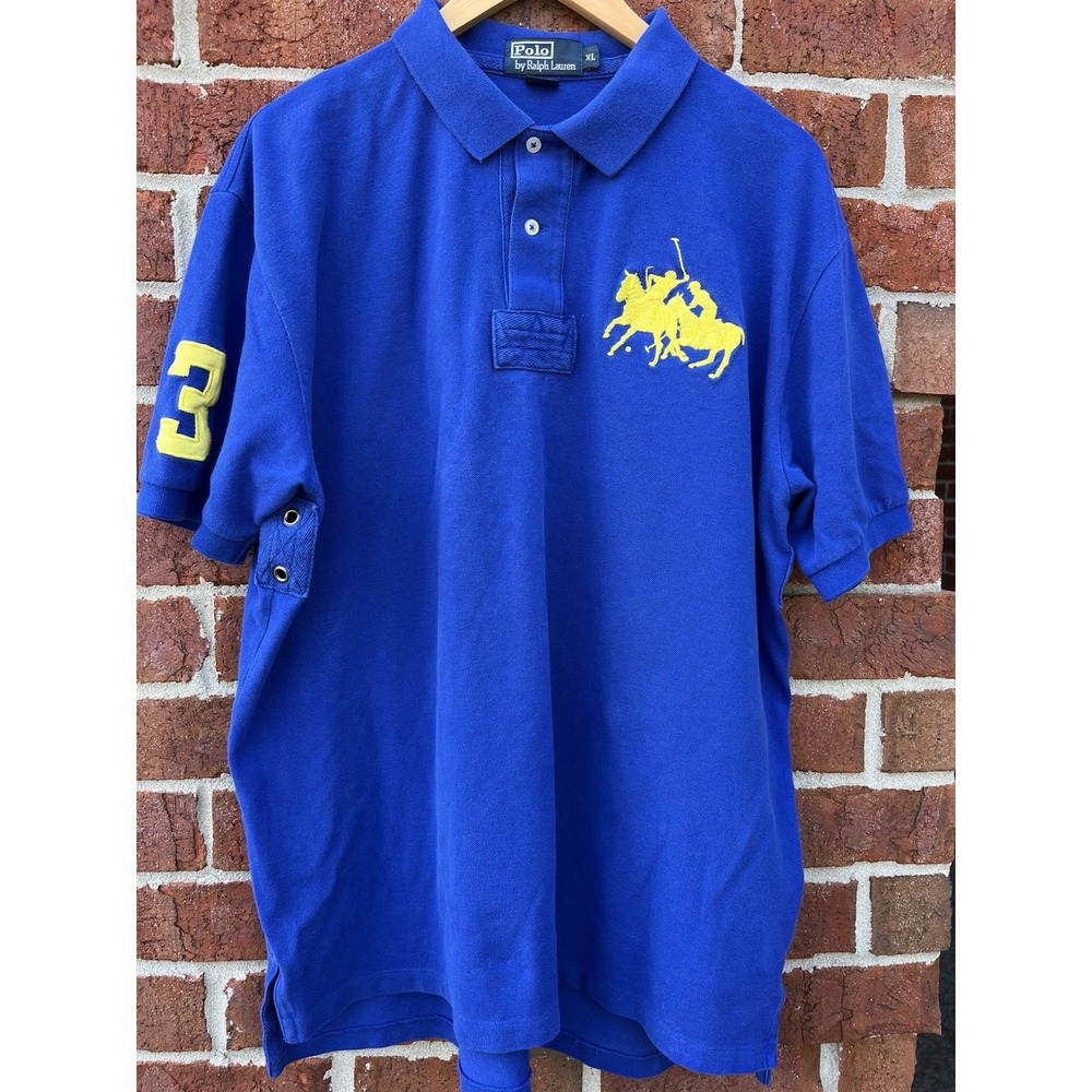 Polo Ralph Lauren Shirt Men's Extra Large Blue Double Pony Short Custom